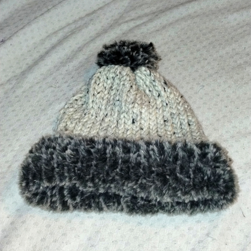 Handknit furry brimmed hat